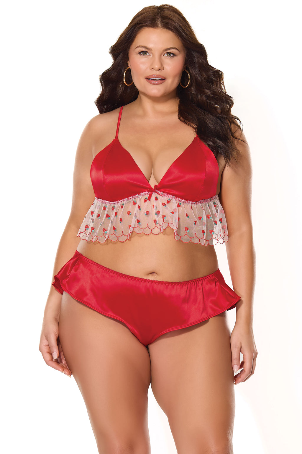 Red Bralette & Panty with Strawberry Ruffle